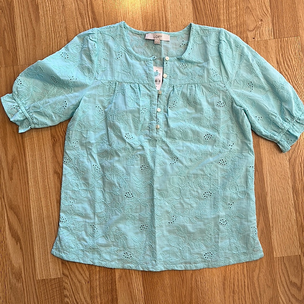 NWT Loft embroidered puff sleeve top